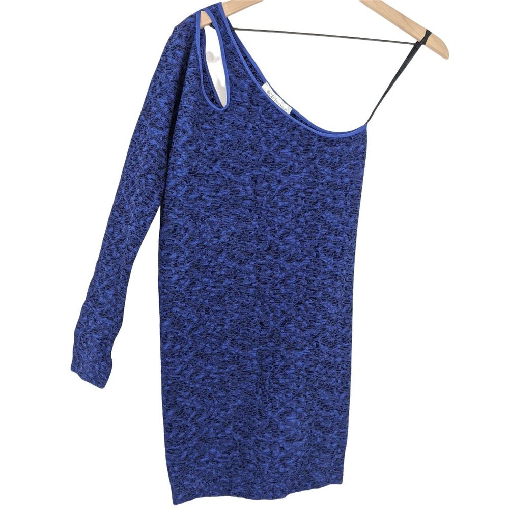 BCBGeneration blue black one long sleeve bodycon dress medium or large MSRP 98